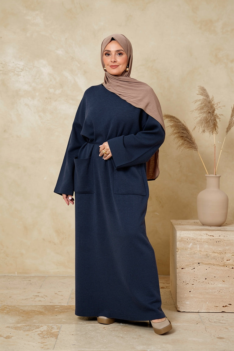 Robe longue côtelée à poches et ceinture amovible — Nabila - Style by Aliyah
