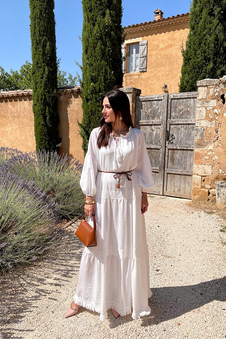 Robe maxi à dentelle, franges & volants — Amina - Style by Aliyah