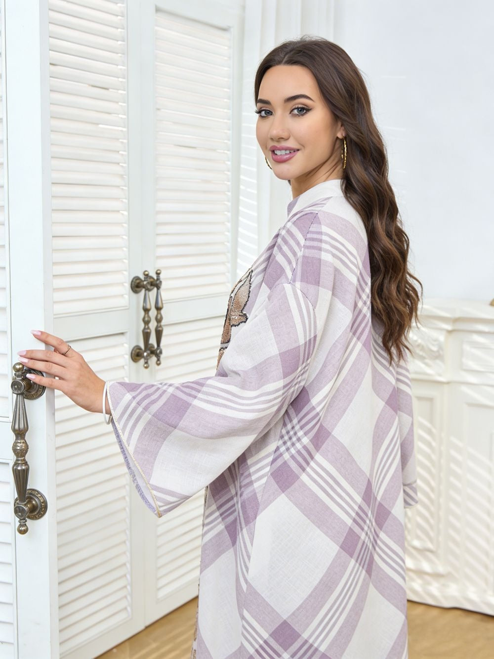 Robe longue à carreaux & sequins floraux — Élise