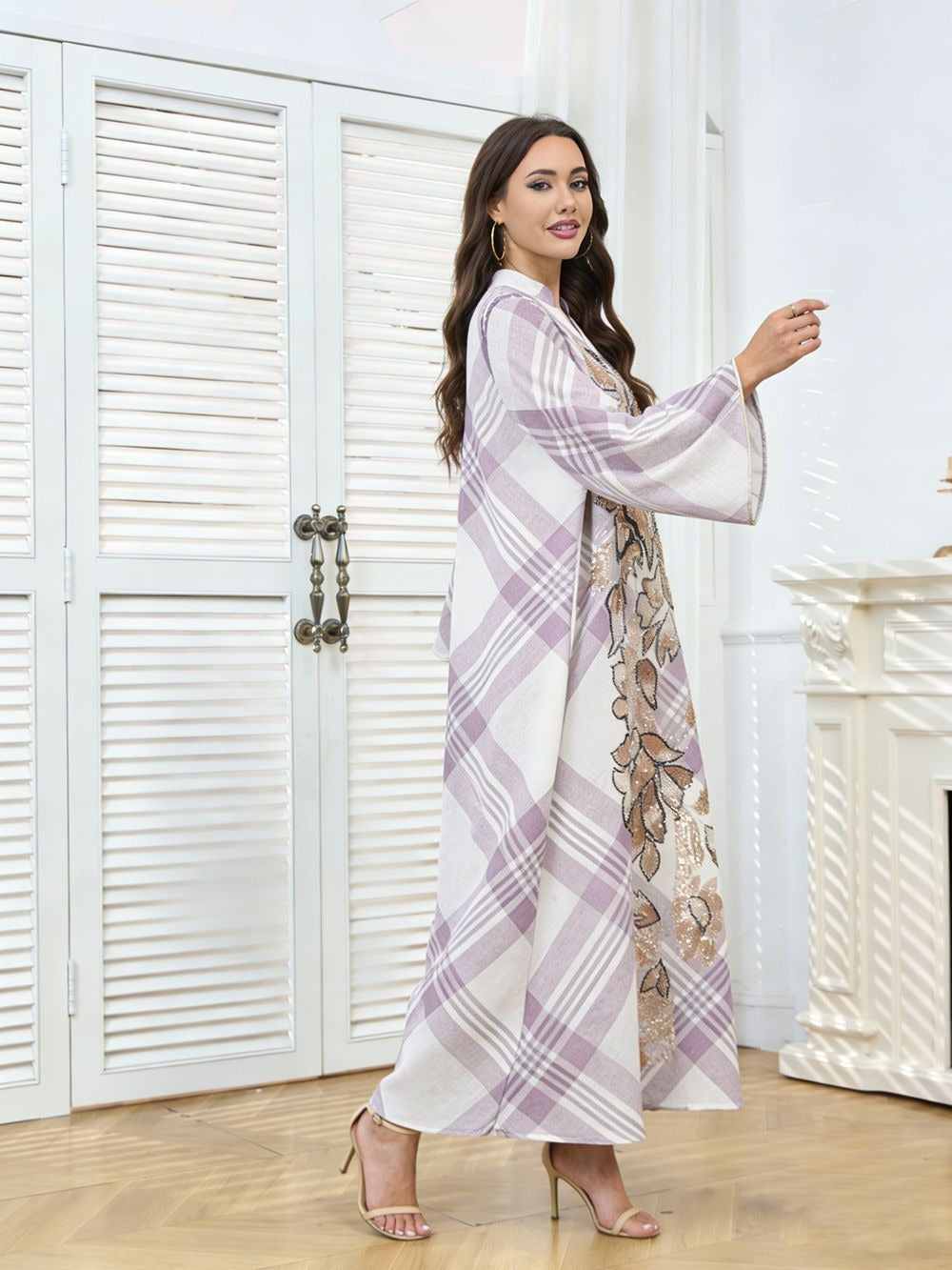 Robe longue à carreaux & sequins floraux — Élise