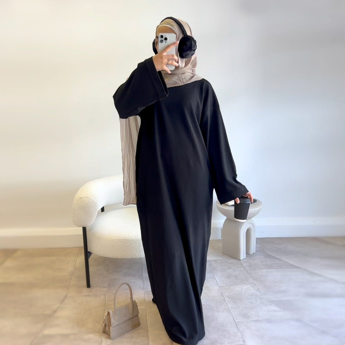 Robe longue côtelée manches ballon — Fadila