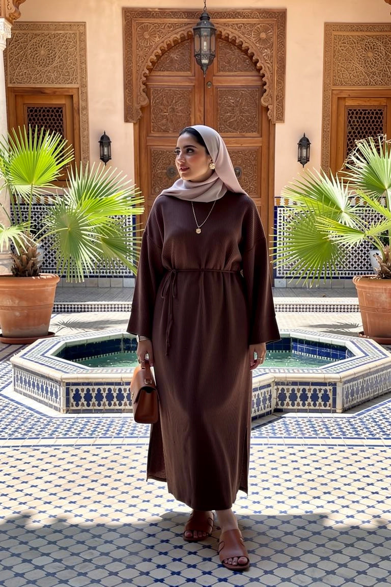 Robe longue côtelée ceinturée manches amples — Safia - Style by Aliyah