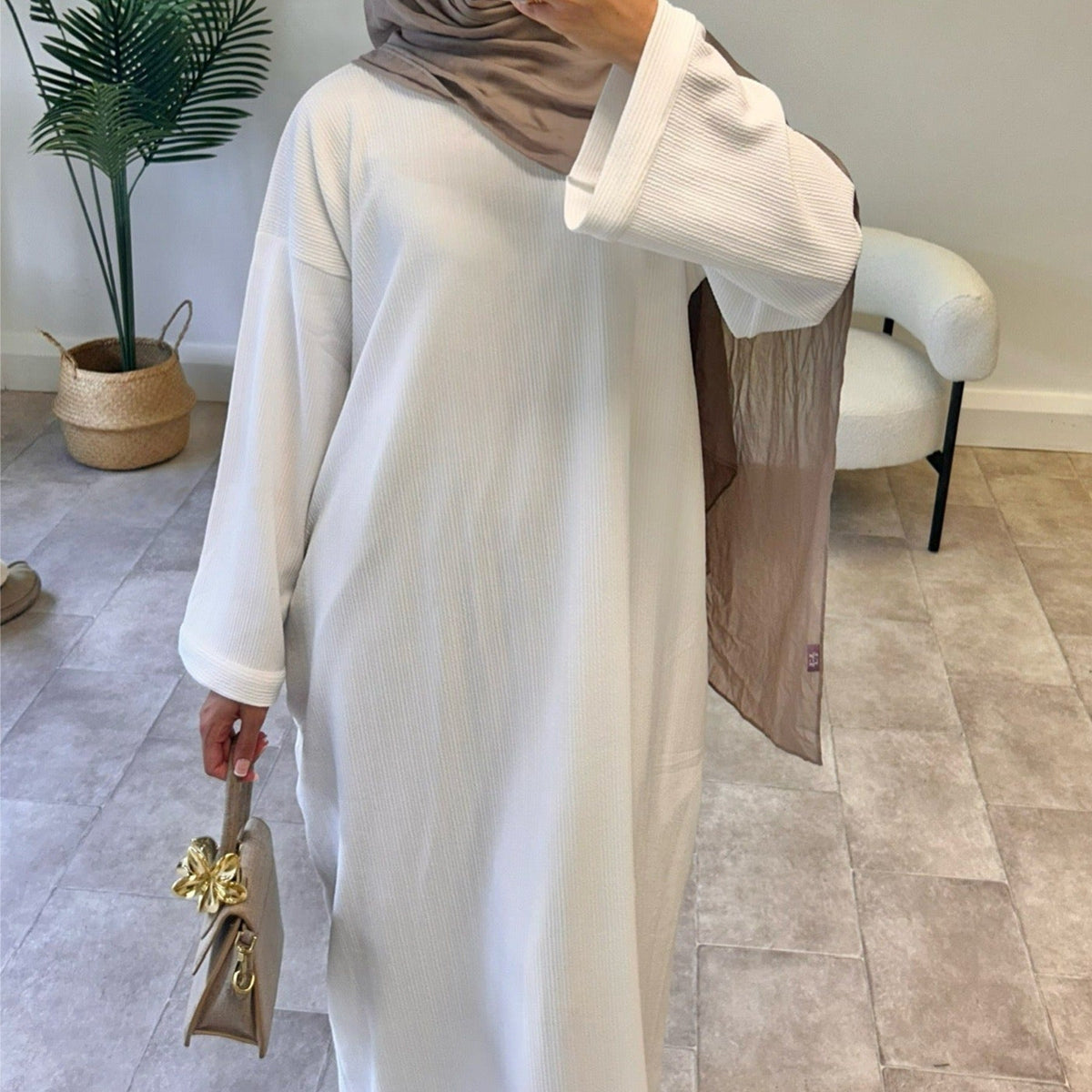 Robe longue côtelée manches ballon — Fadila
