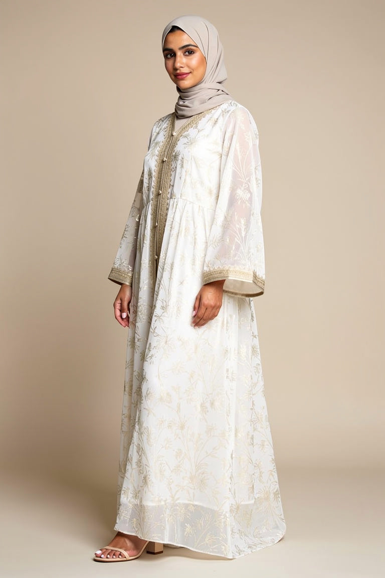 Kaftan fluide à imprimé doré et ceinture dorée — Sihem - Style by Aliyah