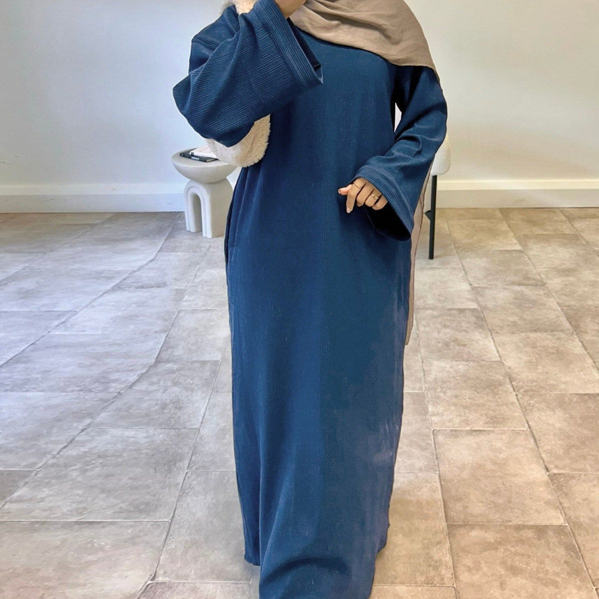 Robe longue côtelée manches ballon — Fadila
