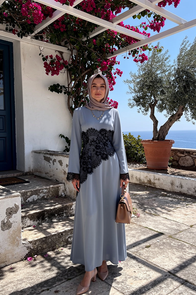Robe longue à superposition de dentelle noire — Ourida - Style by Aliyah