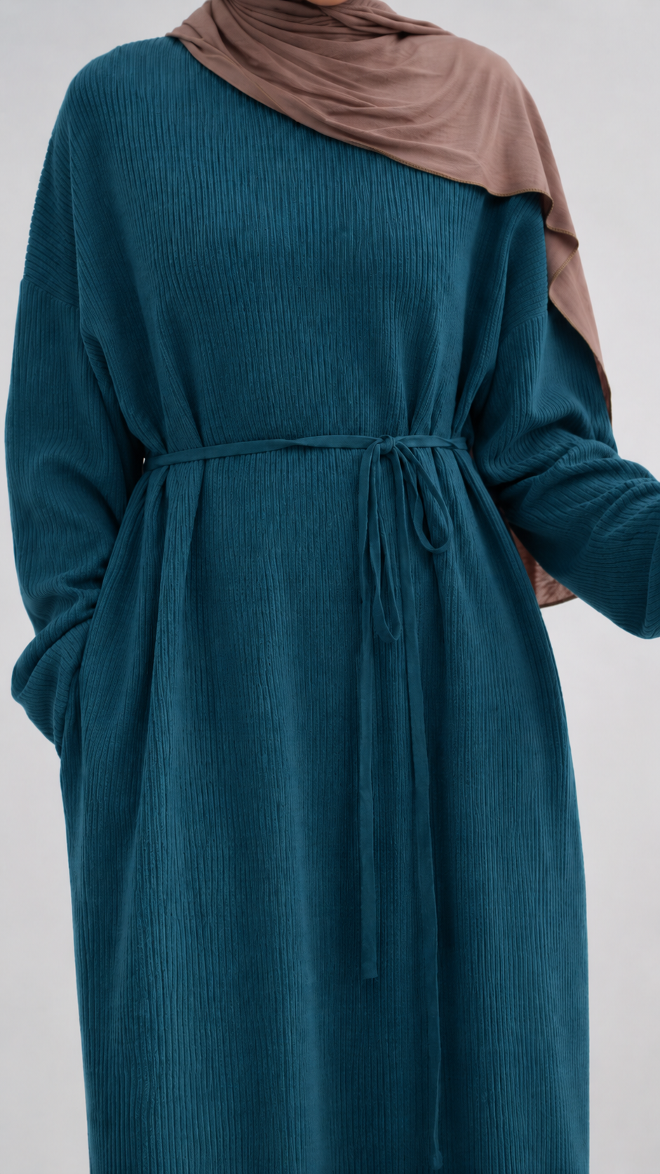 Robe longue côtelée ceinturée manches amples — Safia