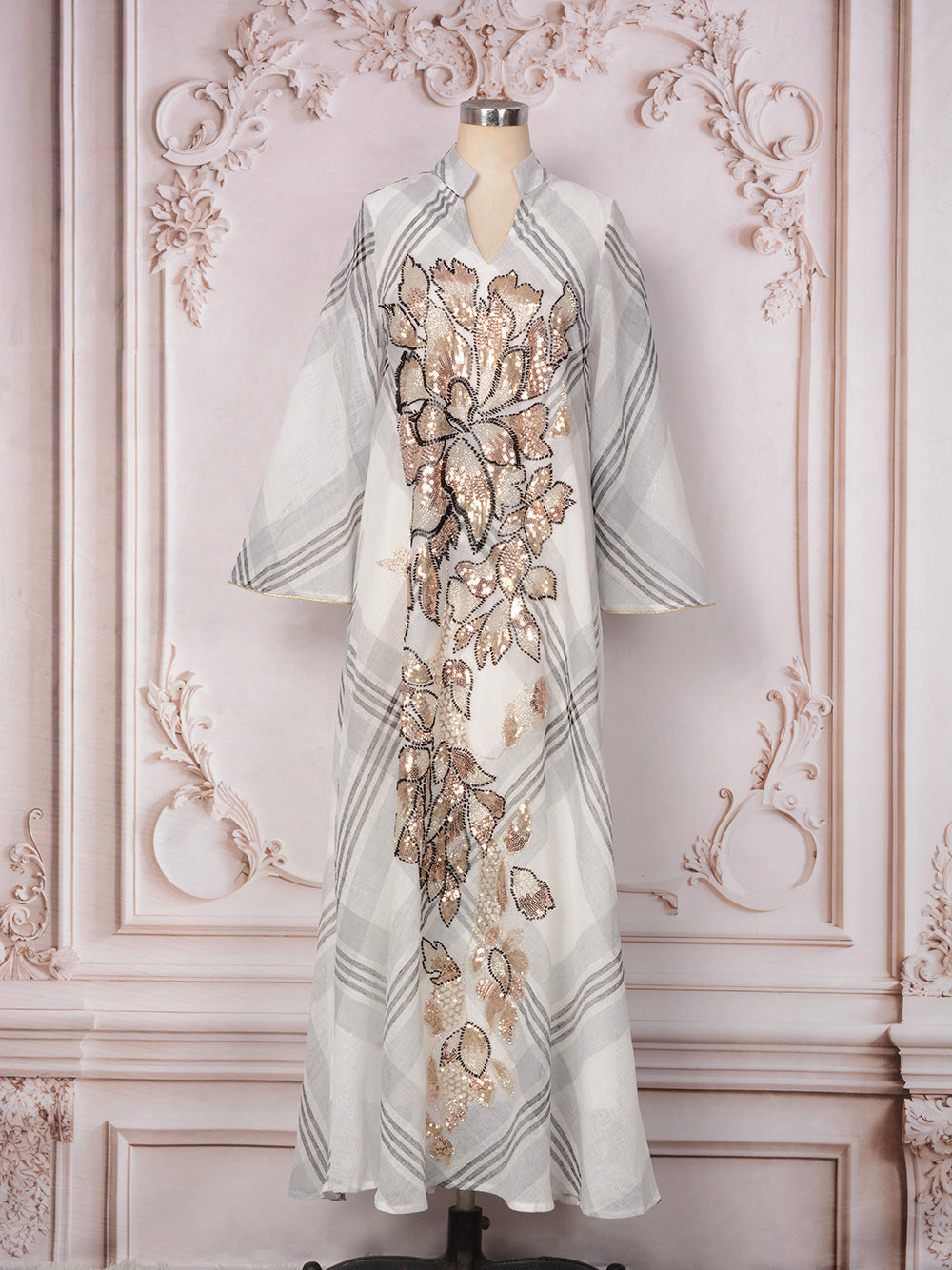 Robe longue à carreaux & sequins floraux — Élise