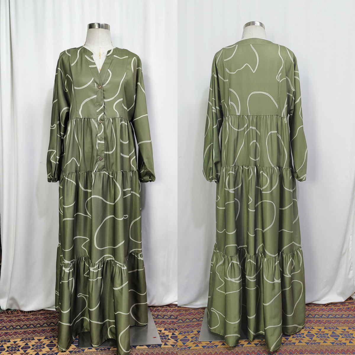 Robe longue imprimée fluide col V — Lucie