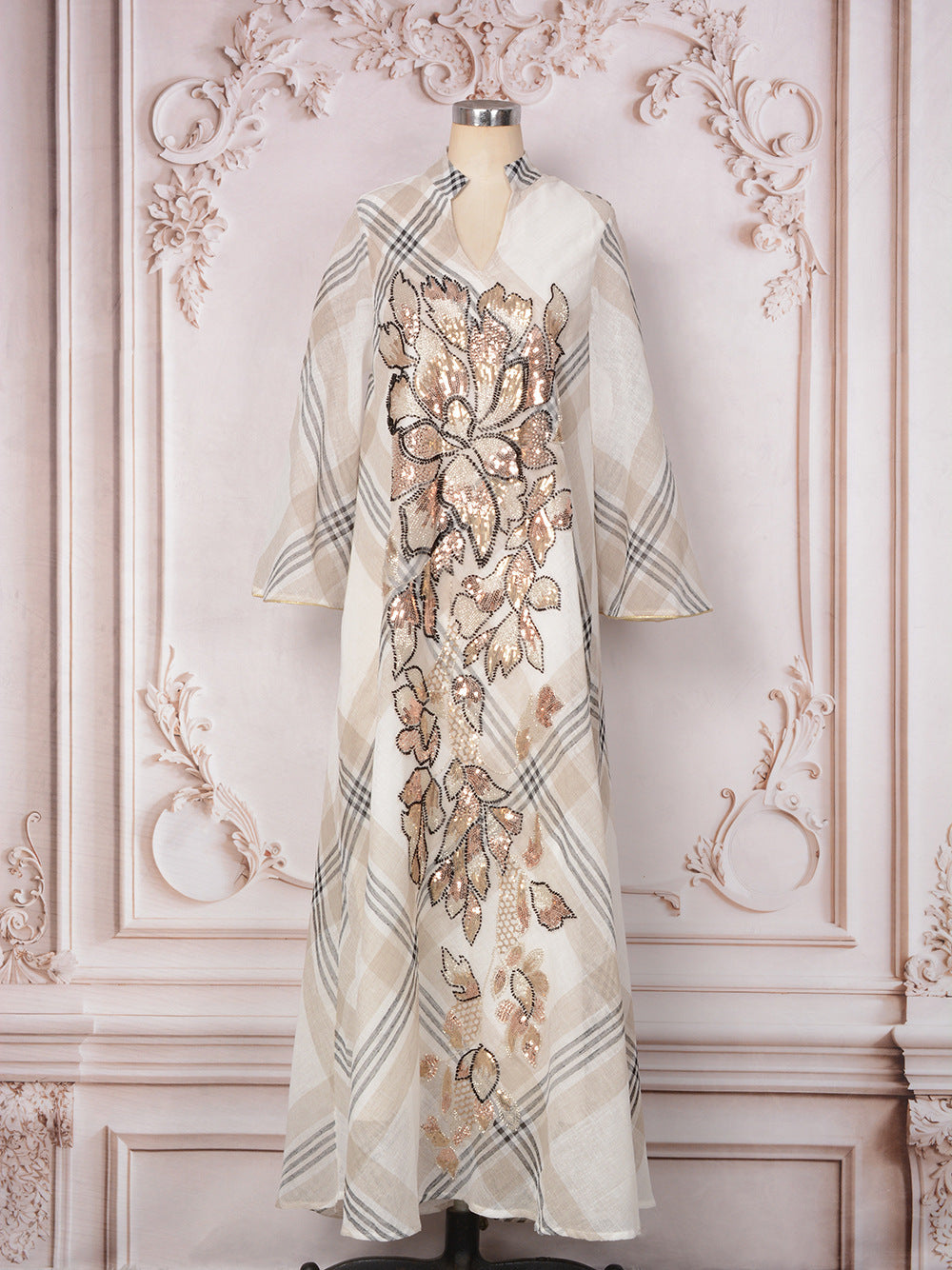 Robe longue à carreaux & sequins floraux — Élise
