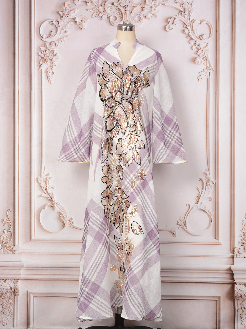 Robe longue à carreaux & sequins floraux — Élise