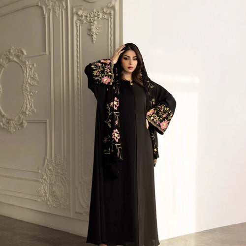 Ensemble Brodé Longue Robe & Écharpe Assorti — Mounia