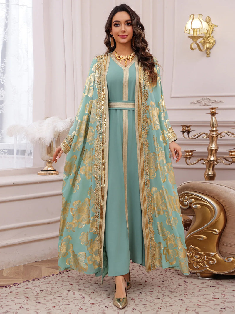 Abaya brodée à manches longues, tomber fluide festif — Maya