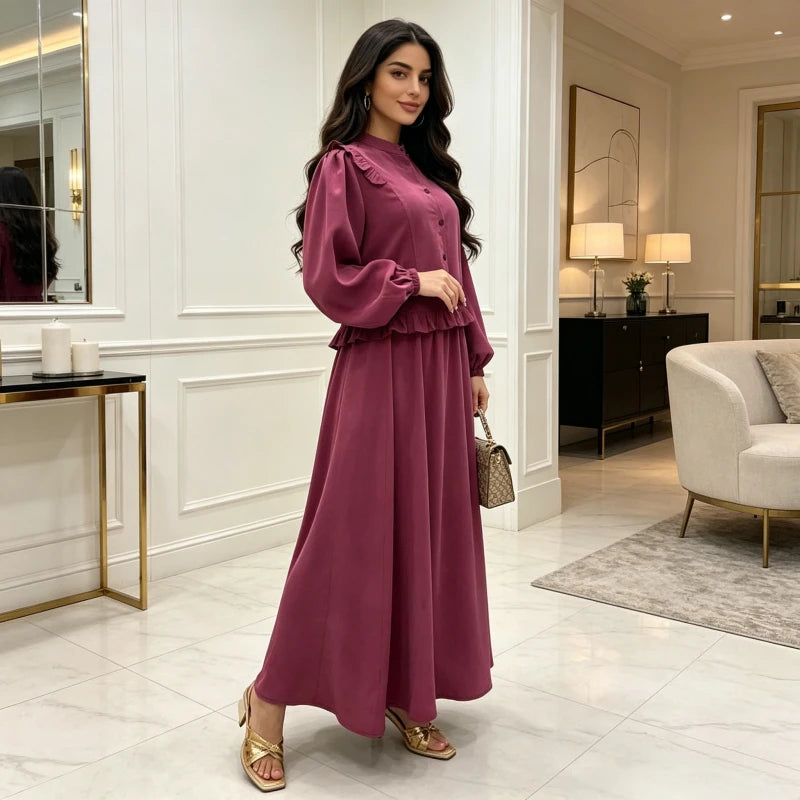 Ensemble Yasmine — vue de profil, tombe fluide maxi