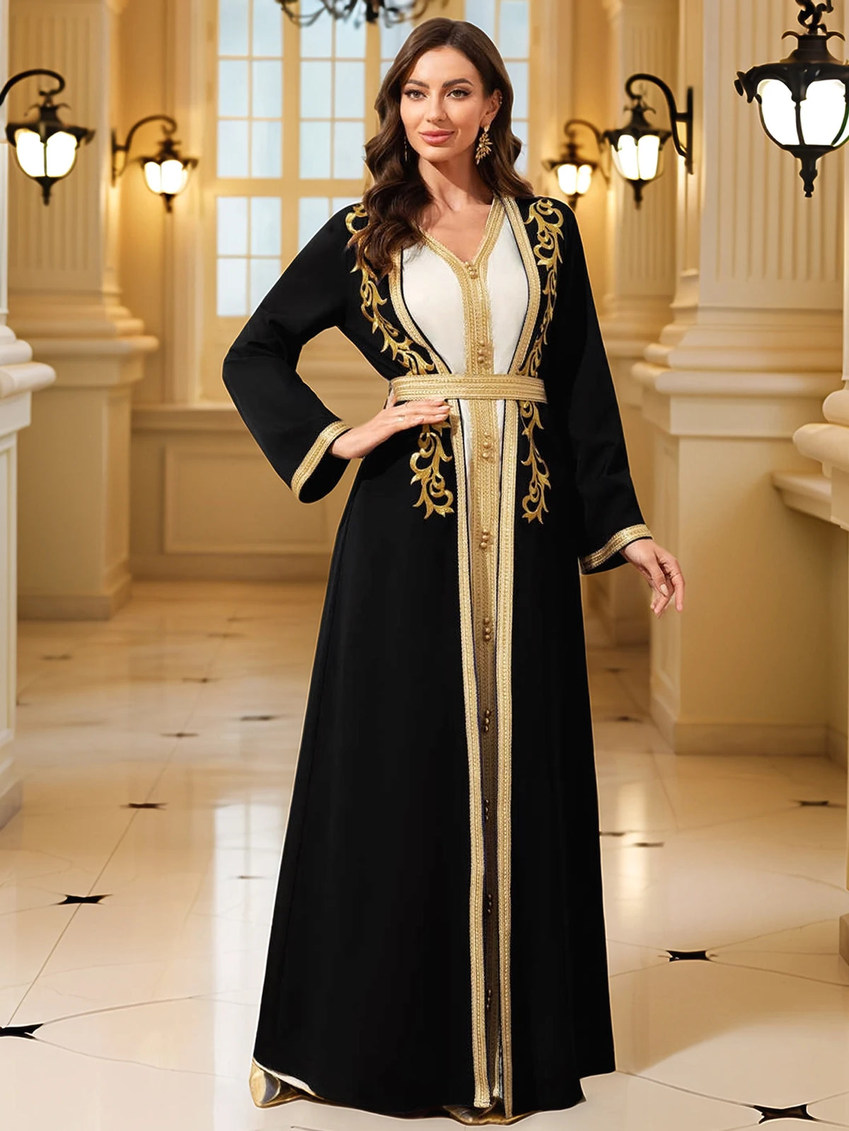 Kaftan Brodé Doré Manches Longues — Nawal