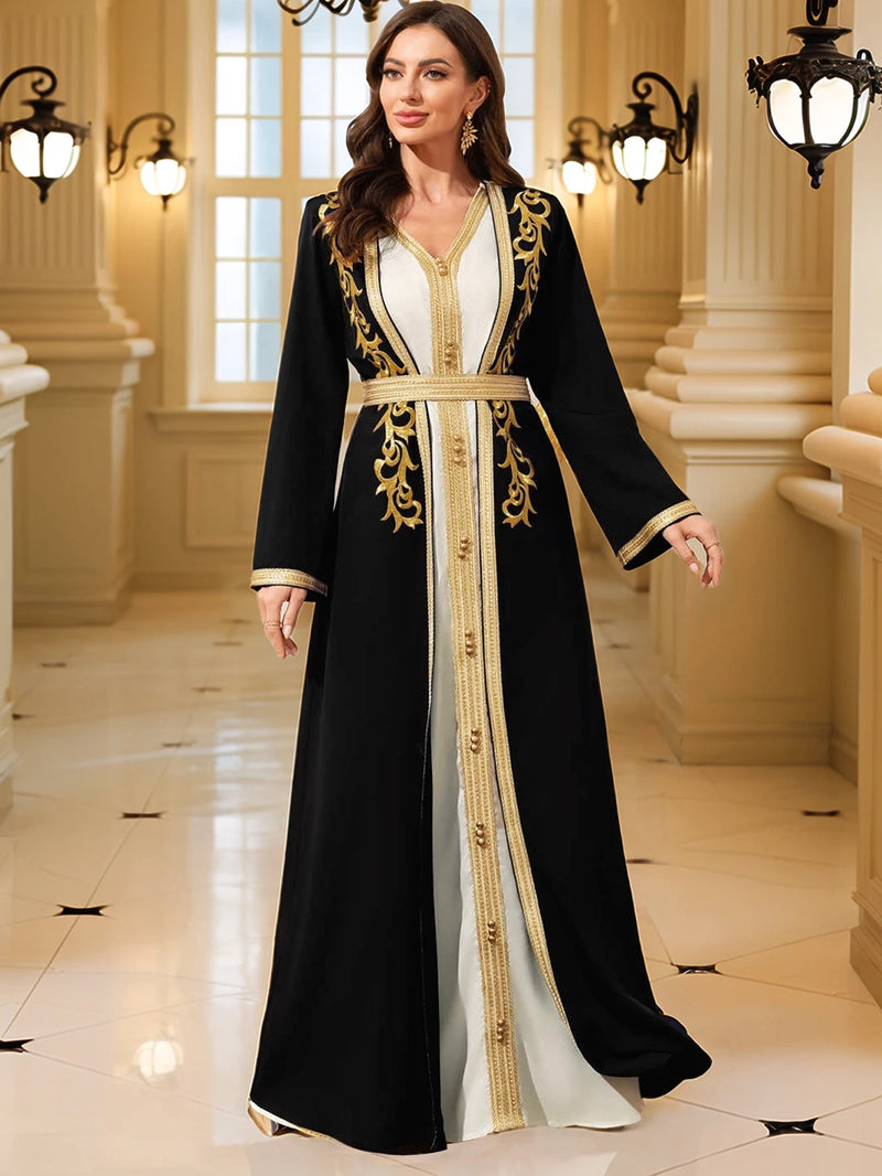 Kaftan Brodé Doré Manches Longues — Nawal
