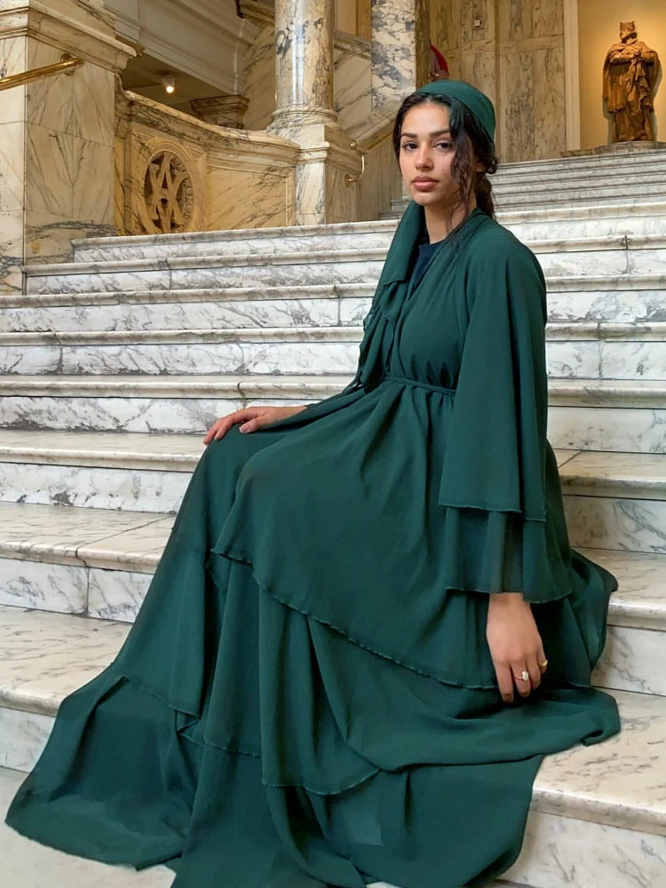 Robe longue chiffon Rania bleu nuit — vue intégrale dos