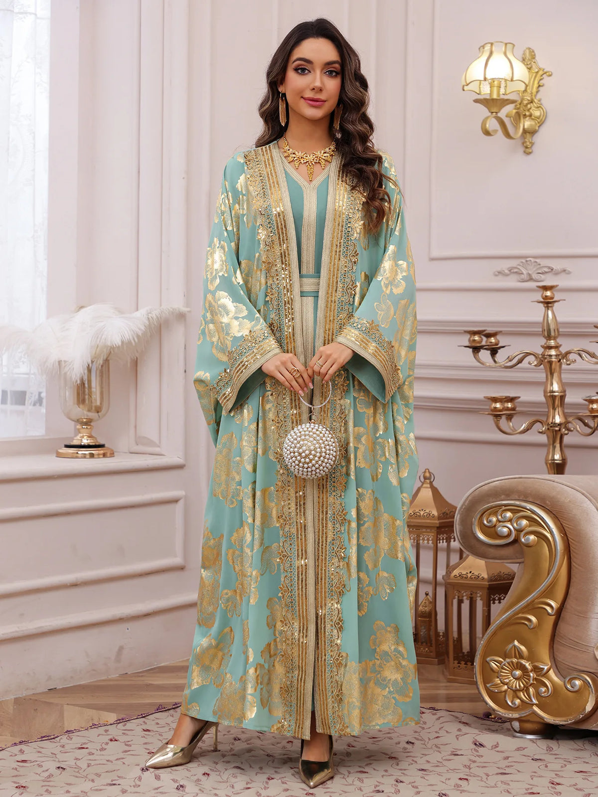 Abaya brodée à manches longues, tomber fluide festif — Maya