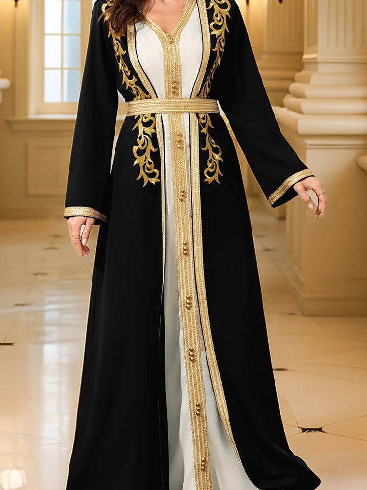 Kaftan Brodé Doré Manches Longues — Nawal