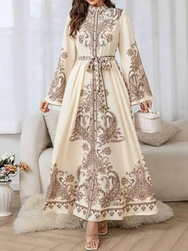 Robe longue Karima blanche — vue de face, coupe fluide et ample