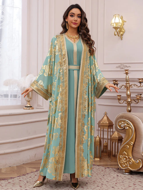 Abaya brodée à manches longues, tomber fluide festif — Maya