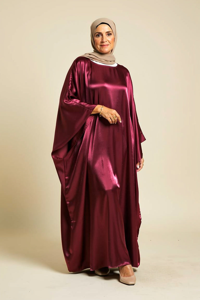 Robe longue satinée manches papillon — Ghizlane - Style by Aliyah