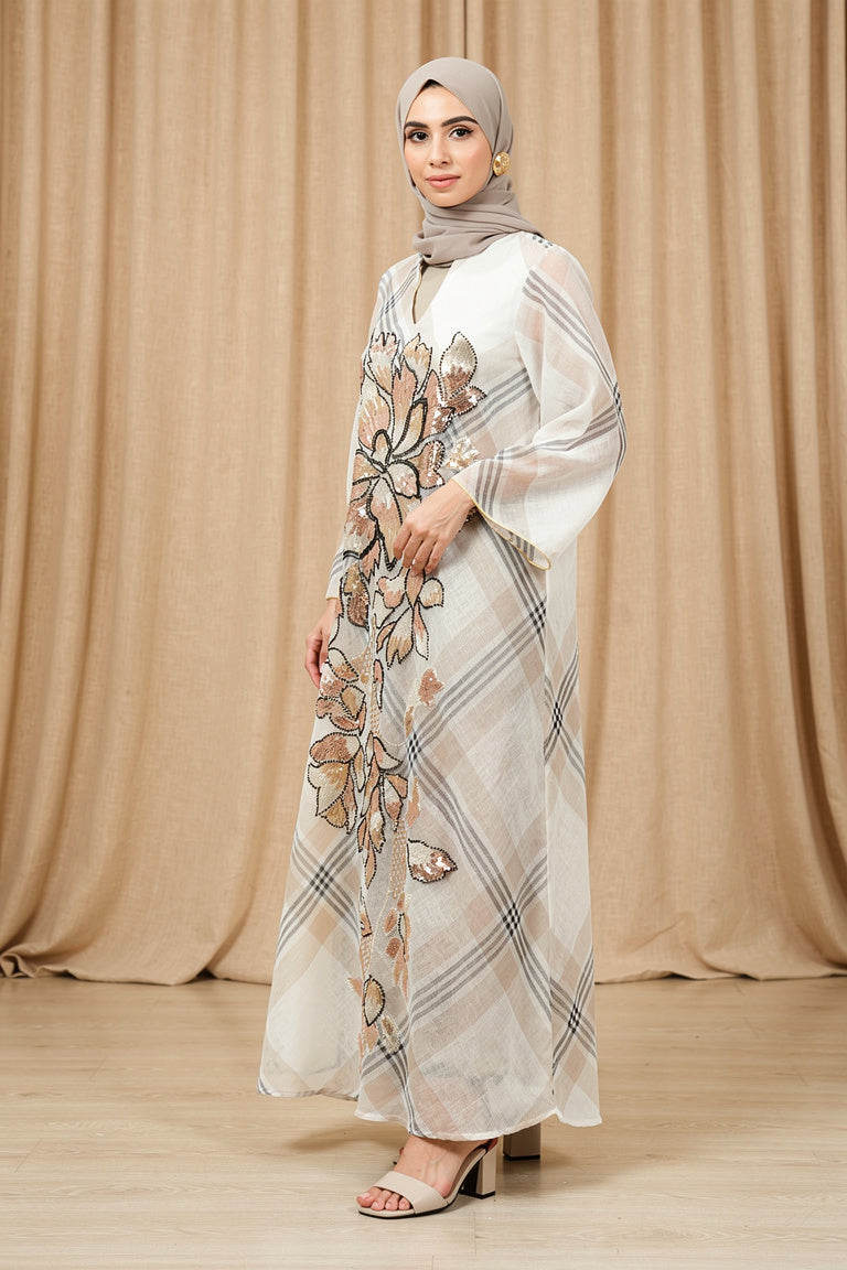 Robe longue à carreaux & sequins floraux — Élise - Style by Aliyah
