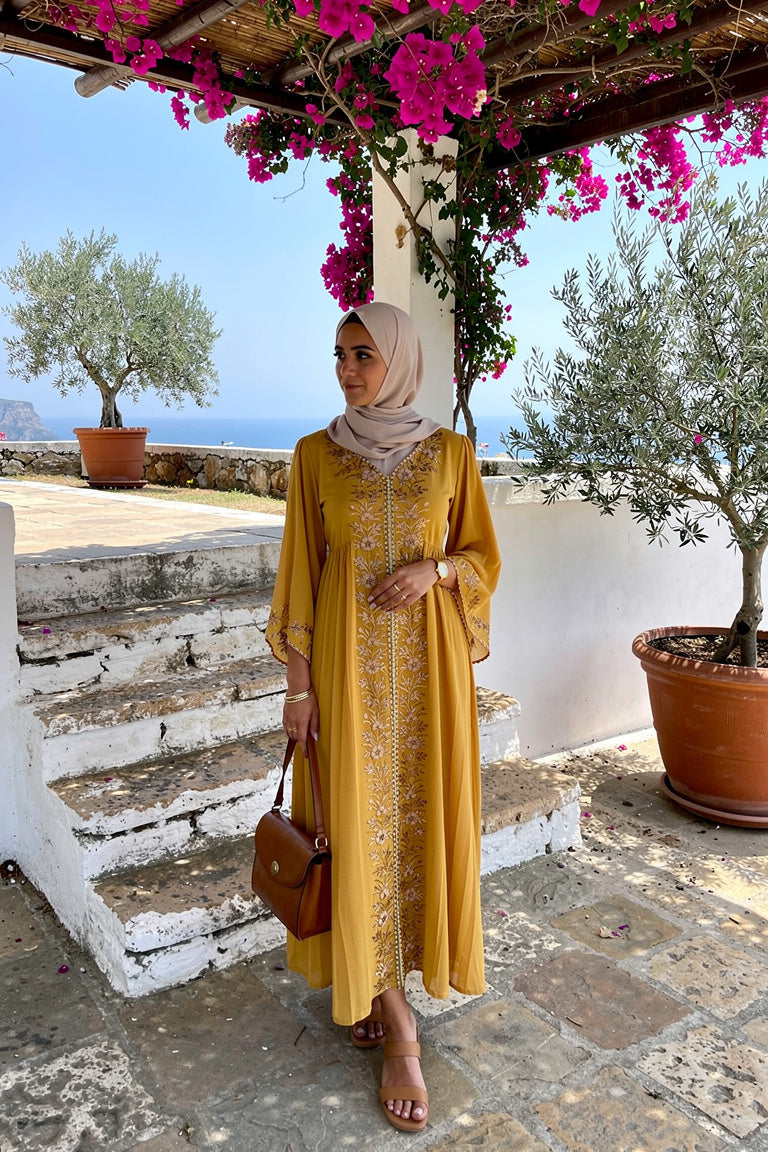 Abaya brodée à ceinture et ornements diamant — Lina - Style by Aliyah