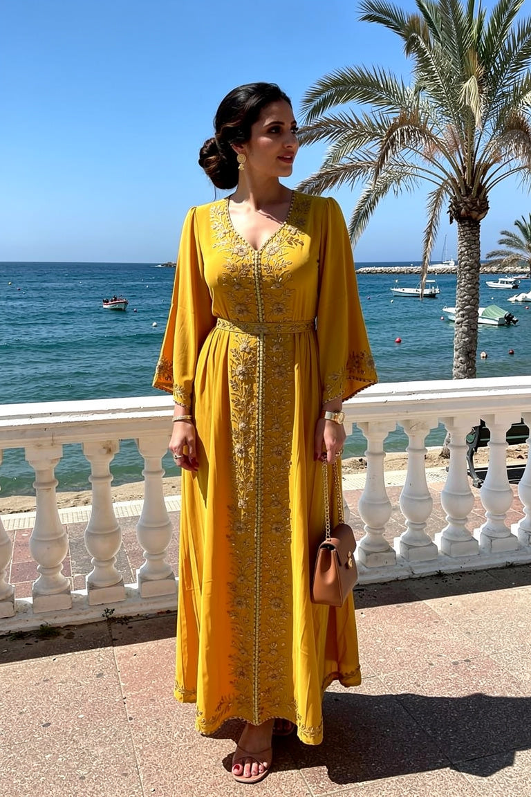 Abaya brodée à ceinture et ornements diamant — Lina - Style by Aliyah