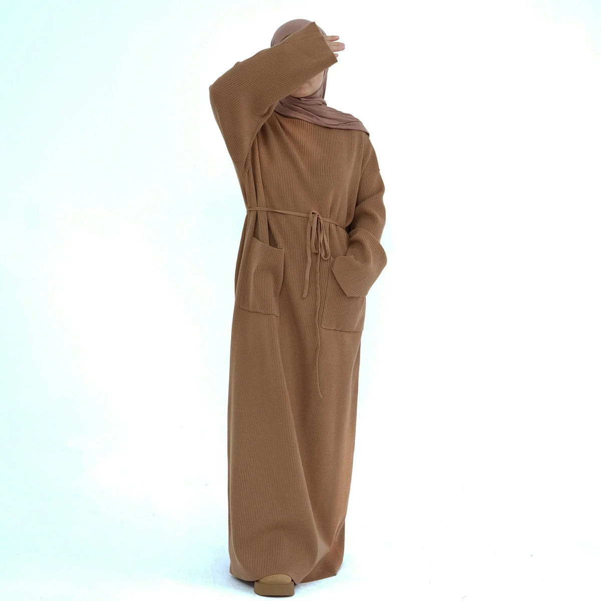 Robe longue côtelée à poches et ceinture amovible — Nabila