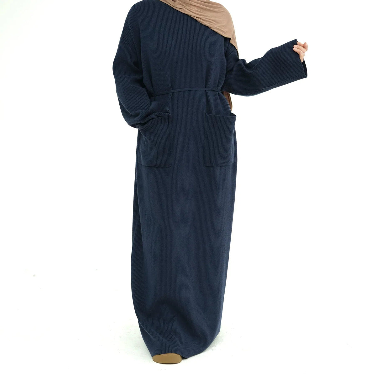 Robe longue côtelée à poches et ceinture amovible — Nabila