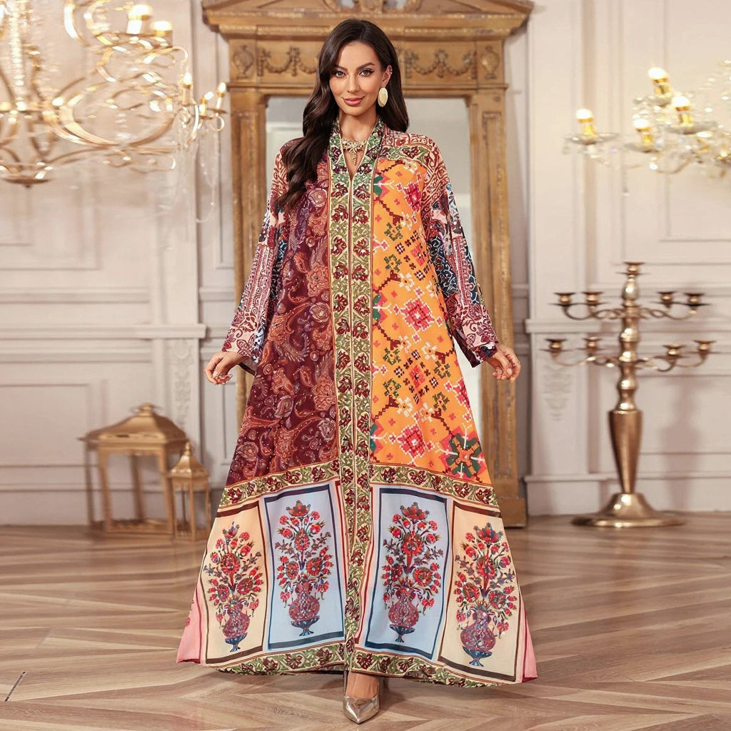 Robe longue Zineb — vue de profil, tombe fluide et gracieux