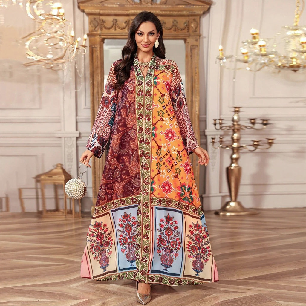 Robe longue Zineb — ensemble complet, silhouette enveloppante