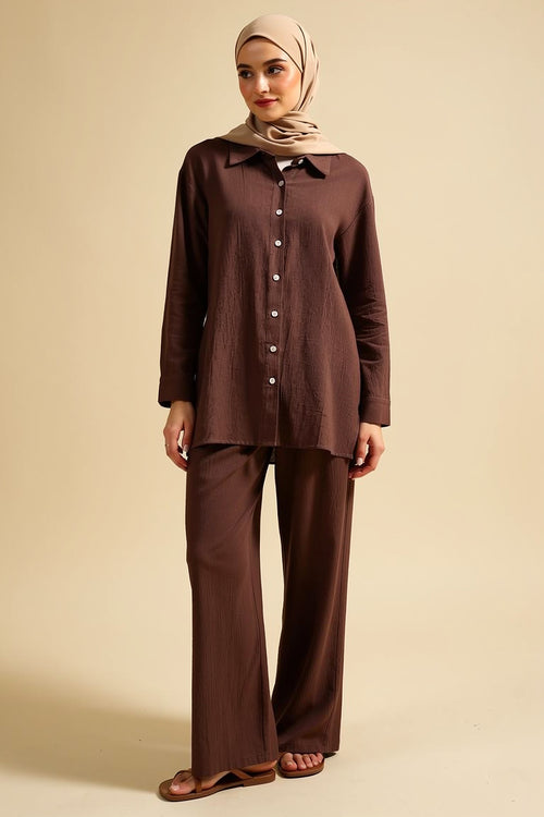 Ranya - ensemble chemise et pantalon large camel porte